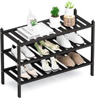 👠 qompaxs premium shoe organizer: 3-tier shoe rack for closet storage shelf, entryway, shoe cubby, bathroom, hallway, living room - black логотип