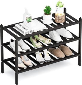 img 4 attached to 👠 Qompaxs Premium Shoe Organizer: 3-Tier Shoe Rack for Closet Storage Shelf, Entryway, Shoe Cubby, Bathroom, Hallway, Living Room - Black