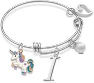 🦄 enchanting unicorn bracelet initial pendant: delightful girls' jewelry in bracelets logo