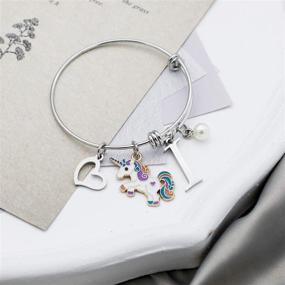 img 2 attached to 🦄 Enchanting Unicorn Bracelet Initial Pendant: Delightful Girls' Jewelry in Bracelets