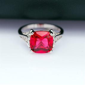 img 1 attached to 💍 Uloveido Big Square Red CZ Cushion Cut Platinum Plated Solitaire Promise Ring Women's Costume Jewelry Y146 (Choose Sz 6 7 8 9)