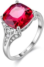 img 4 attached to 💍 Uloveido Big Square Red CZ Cushion Cut Platinum Plated Solitaire Promise Ring Women's Costume Jewelry Y146 (Choose Sz 6 7 8 9)