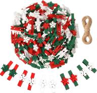 snowflake christmas wooden clips: 100 mini craft clothespins for photos and notes with 10 meters twine логотип