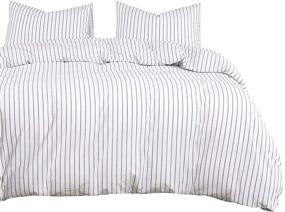 img 4 attached to 🛏️ Wake In Cloud - White Striped Duvet Cover Set: 100% Washed Cotton Bedding with Black Vertical Ticking Stripes Pattern. Queen Size (3pcs) – Zipper Closure Included!