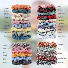 img 3 attached to 🎀 30 Pc Hair Scrunchies Set: Cotton, Linen & Chiffon Flower, Elastic Hair Ties for Women or Girls | Hair Accessories for Ponytail | Perfect Holiday Gift