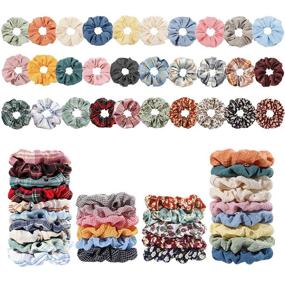 img 4 attached to 🎀 30 Pc Hair Scrunchies Set: Cotton, Linen & Chiffon Flower, Elastic Hair Ties for Women or Girls | Hair Accessories for Ponytail | Perfect Holiday Gift