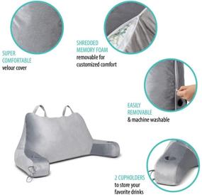 img 3 attached to 📚 Milliard Double Reading Pillow: Shredded Memory Foam Backrest for Books or Gaming - Two Person Sit Up Pillow (Velour Grey)