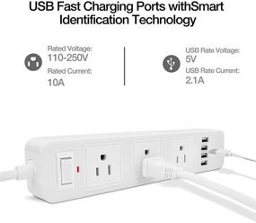 img 3 attached to 💡 White Power Strip Surge Protector with 3 Outlets, 4 USB Charging Ports, and a 6.6 Ft Long Extension Cord - Ideal for Home, Office, Smartphone, and Tablet Charging