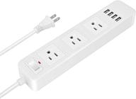💡 white power strip surge protector with 3 outlets, 4 usb charging ports, and a 6.6 ft long extension cord - ideal for home, office, smartphone, and tablet charging logo