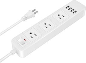 img 4 attached to 💡 White Power Strip Surge Protector with 3 Outlets, 4 USB Charging Ports, and a 6.6 Ft Long Extension Cord - Ideal for Home, Office, Smartphone, and Tablet Charging
