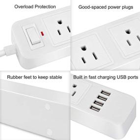 img 1 attached to 💡 White Power Strip Surge Protector with 3 Outlets, 4 USB Charging Ports, and a 6.6 Ft Long Extension Cord - Ideal for Home, Office, Smartphone, and Tablet Charging