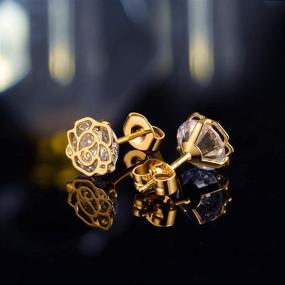 img 2 attached to 🌹 NOKMIT 14K Gold Plated 925 Sterling Silver Rose Flower Stud Earrings with Cubic Zirconia | Cute Hypoallergenic Jewelry Gifts for Girls