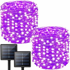 img 4 attached to Фиолетовые 144-футовые солнечные фонари для Хэллоуина, 2 упаковки в каждом, 72-футовые 200 светодиодных солнечных гирлянд на открытом воздухе (сверхъяркие и усилители