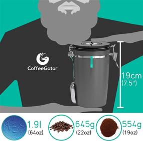 img 3 attached to ☕ Coffee Gator Coffee Canister: Airtight 64floz Storage for Ground Beans - Magnetic Scoop Included - Large, Grey