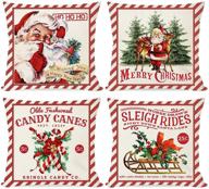🎄 pandicorn vintage christmas pillow covers 18x18 set of 4 - red retro santa trees candy cane design for rustic holiday decorations logo