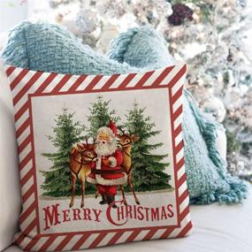 img 2 attached to 🎄 PANDICORN Vintage Christmas Pillow Covers 18x18 Set of 4 - Red Retro Santa Trees Candy Cane Design for Rustic Holiday Decorations