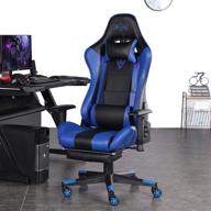 smax gaming chair: ergonomic pu leather video game chair with footrest, headrest, and lumbar support in black and blue – ultimate gamer's delight! logo