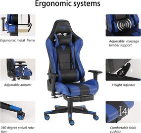 img 3 attached to SMAX Gaming Chair: Ergonomic PU Leather Video Game Chair with Footrest, Headrest, and Lumbar Support in Black and Blue – Ultimate Gamer's Delight!