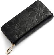 stylish ladies clutch wallet with phone holder - kyerivs genuine leather womens wallet, 8 credit card slots - black logo