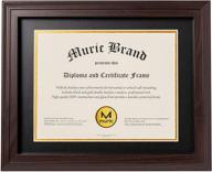 double mat diploma frame - graduation degree & certificate display, 8.5x11 with mat or 11x14 without mat, real glass, black walnut - perfect gift for graduates, awards, licenses логотип