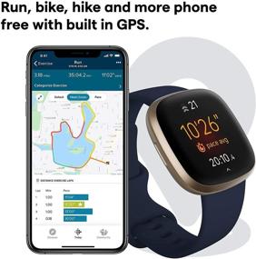 img 2 attached to Фитнес-смарт-часы Fitbit Versa 3 с функцией Bluetooth для звонков/смс, быстрой зарядкой, GPS, измерением пульса и уровня SpO2, батареей на 6+ дней (ленты S & L, включен 90-дневный премиум), международная версия - Blue/Gold.