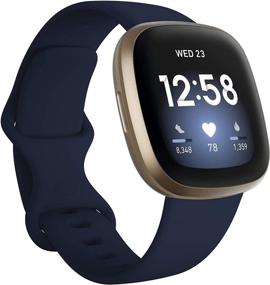 img 4 attached to Фитнес-смарт-часы Fitbit Versa 3 с функцией Bluetooth для звонков/смс, быстрой зарядкой, GPS, измерением пульса и уровня SpO2, батареей на 6+ дней (ленты S & L, включен 90-дневный премиум), международная версия - Blue/Gold.