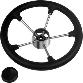 img 2 attached to Marinebaby 13.5-Inch Stainless Steel Boat Steering Wheel with Black Foam Grip