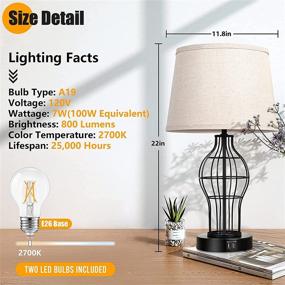 img 3 attached to 🔌 Pair of 2 Touch Control Table Lamps with USB Ports, 3-Way Dimmable Farmhouse Bedside Nightstand Lamps with Fabric Shade for Bedroom Living Room End Tables, LED Bulbs Included