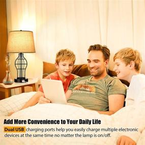 img 1 attached to 🔌 Pair of 2 Touch Control Table Lamps with USB Ports, 3-Way Dimmable Farmhouse Bedside Nightstand Lamps with Fabric Shade for Bedroom Living Room End Tables, LED Bulbs Included