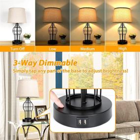 img 2 attached to 🔌 Pair of 2 Touch Control Table Lamps with USB Ports, 3-Way Dimmable Farmhouse Bedside Nightstand Lamps with Fabric Shade for Bedroom Living Room End Tables, LED Bulbs Included