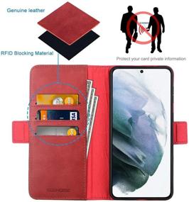 img 2 attached to 📱 KEZiHOME Samsung Galaxy S21 Case: Genuine Leather RFID Blocking Wallet Flip Magnetic Case in Red/Brown - Compatible with Samsung Galaxy S21 5G 6.2" - Card Slot Stand Phone Case