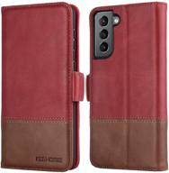 📱 kezihome samsung galaxy s21 case: genuine leather rfid blocking wallet flip magnetic case in red/brown - compatible with samsung galaxy s21 5g 6.2" - card slot stand phone case logo