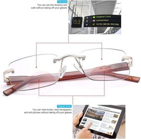 img 1 attached to 🕶️ 2-Pack of Rimless Photochromic Bifocal Reading Sunglasses with Spring Hinges, Transition Sun Readers, Anti Blue Light Protection, and Reading Glasses