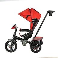 🚴 evezo 302a - 4-in-1 parent push tricycle for kids, convertible stroller trike with swivel seat, reclining seat, 5-point safety harness, full canopy, led headlight, storage bin - crimson red logo