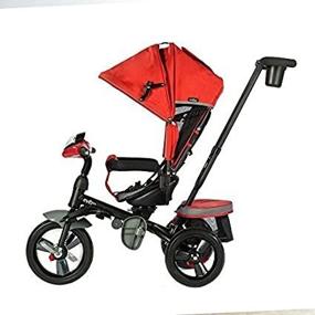 img 4 attached to 🚴 Evezo 302A - 4-in-1 Parent Push Tricycle for Kids, Convertible Stroller Trike with Swivel Seat, Reclining Seat, 5-Point Safety Harness, Full Canopy, LED Headlight, Storage Bin - Crimson Red