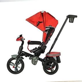 img 1 attached to 🚴 Evezo 302A - 4-in-1 Parent Push Tricycle for Kids, Convertible Stroller Trike with Swivel Seat, Reclining Seat, 5-Point Safety Harness, Full Canopy, LED Headlight, Storage Bin - Crimson Red