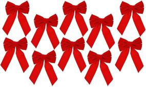 img 4 attached to 🎄 Red Velvet Christmas Wreath Bow Set of 10 - 9x13 inch - Ideal for Garland, Large Gifts, Parties - Indoor/Outdoor Christmas Decorations