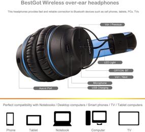 img 3 attached to BestGot S1 Bluetooth Headphones: Wireless Over-Ear Foldable Headset with Built-in Mic, Soft Memory-Protein Earmuffs for PC/Phone/Tablets/TV - Black/Blue
