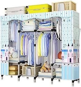 img 2 attached to 🚪 Large Portable Wardrobe Storage Manager with Enhanced Durability, 9 Additional Storage Racks, 82"W x 18"D x 69"H (Bright Blue)