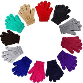 img 1 attached to Cooraby 12 Pairs Kids Warm Chenille Cashmere Gloves: Stretchy Knitted Gloves for Boys and Girls - Winter Essential!