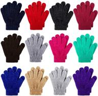 cooraby 12 pairs kids warm chenille cashmere gloves: stretchy knitted gloves for boys and girls - winter essential! logo