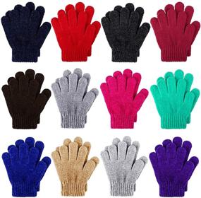 img 4 attached to Cooraby 12 Pairs Kids Warm Chenille Cashmere Gloves: Stretchy Knitted Gloves for Boys and Girls - Winter Essential!