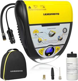 img 4 attached to 🚗 Yellow Portable Air Compressor Tire Repair Kit - Tire Inflator with Sealant, 12V DC Air Pump with LED Light and Digital Display - Ideal for Car, Bicycle, Motorcycle, Balls, and Other Inflatables