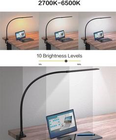 img 3 attached to 🔦 Black LED Desk Lamp with Clamp - Flexible Gooseneck, Touch Control Architect Lamp with Stepless Dimming & Color Temperatures - Eye-Care, Adjustable Arm, 10W - Ideal for Home, Office, Workbench & Reading Work