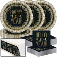 🎉 exclusive roaring new year's celebration bundle: party dinnerware set, tablecloth, luncheon & beverage napkins, disposable dinner plates - nye supplies for an unforgettable event logo