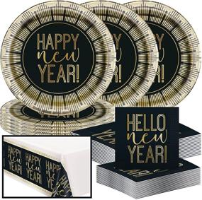 img 4 attached to 🎉 Exclusive Roaring New Year's Celebration Bundle: Party Dinnerware Set, Tablecloth, Luncheon & Beverage Napkins, Disposable Dinner Plates - NYE Supplies for an Unforgettable Event