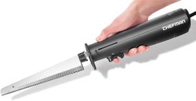 img 4 attached to Chefman Electric Knife Set with Carving Fork & Storage Case - One Touch, 🔪 8 Inch Stainless Steel Blades, Rubberized Black Handle, BPA Free, 120V and Watts, Bonus Included