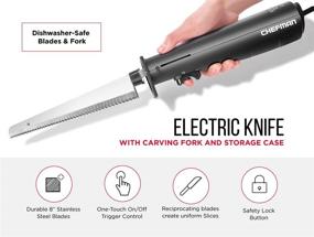 img 2 attached to Chefman Electric Knife Set with Carving Fork & Storage Case - One Touch, 🔪 8 Inch Stainless Steel Blades, Rubberized Black Handle, BPA Free, 120V and Watts, Bonus Included