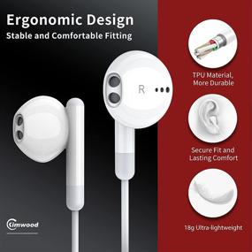 img 2 attached to 🎧 Kimwood Wired Earbuds with Microphone - HiFi Stereo, Powerful Bass, and Crystal Clear Audio - Compatible with iPhone, iPad, Android Phones, MP3, Laptop, Computer and more
