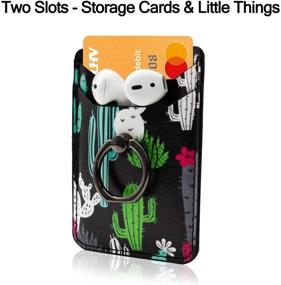 img 1 attached to Colorful Cactus Phone Pocket Wallet Card Holder with Ring Grip - Stick-On Leather Adhesive Sticker for Back of Cell Phone